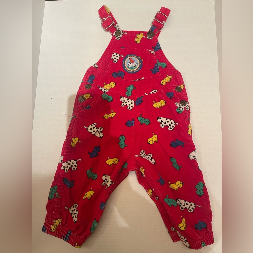 VTG Oshkosh USA Made Corduroy Overalls Kennel Klub Club Size 18M Red Dogs